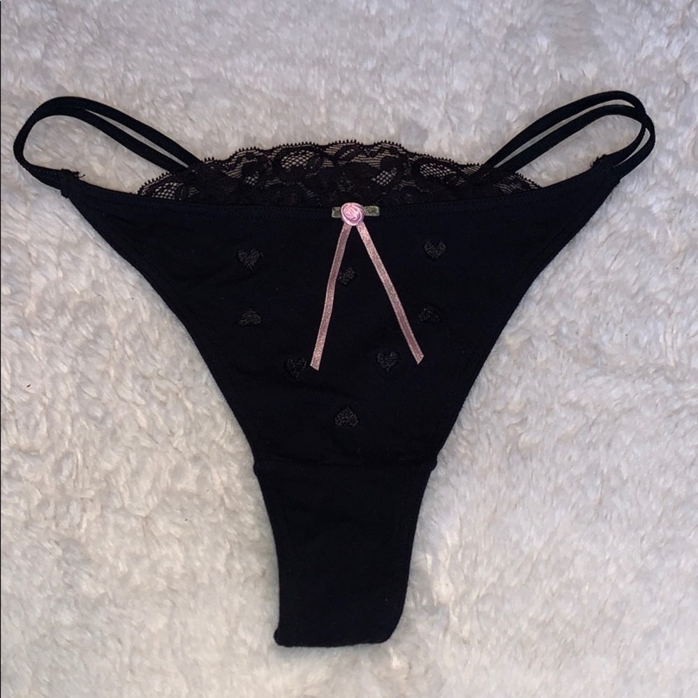 Black double string thong panty